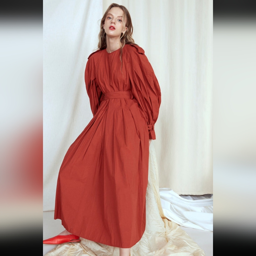 BITE Studios Belted Pleated Organic Cotton Maxi Dress.